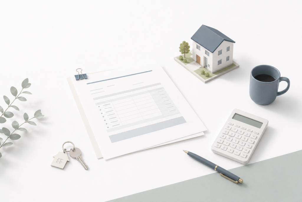 ホームセキュリティの料金を検討する住宅模型と見積書のイメージ